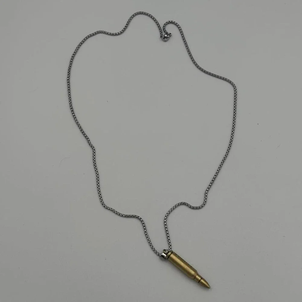 Gold Bullet Pendant Necklace Crossfire Smile Gate INC 26in Chain Mens Accessory